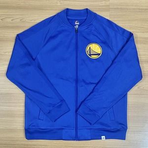Majestic Golden State Warriors NBA Full Zip Warm Up Jacket Size Large Blue